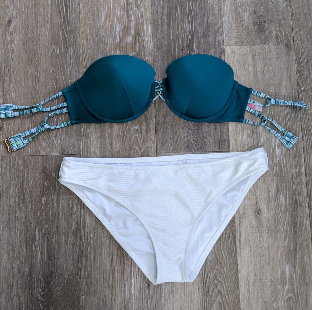 Victorias Secret 34D bikini top NWOT bottoms Lg